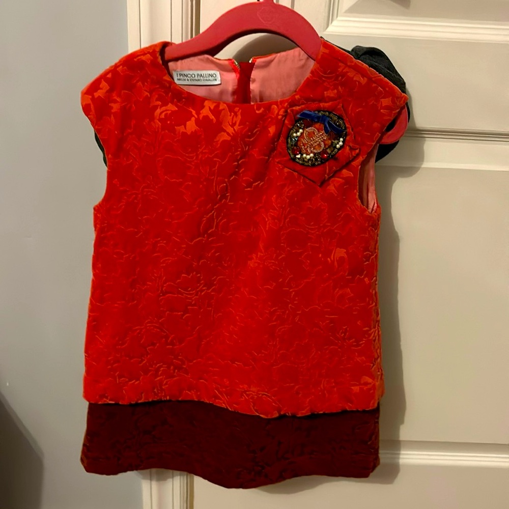 Red brocade velvet kids dress